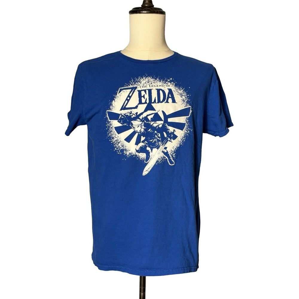 THE LEGEND OF ZELDA Blue Graphic Tee Link Triforce Men’s L EUC Nintendo